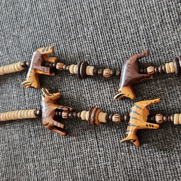 African Necklace Hand Carved Wooden Safari Animal Beaded Claspless Necklace. EUC - Picture 12 of 12